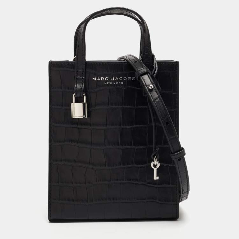 Marc Jacobs Black Croc Embossed Leather Micro Tote
